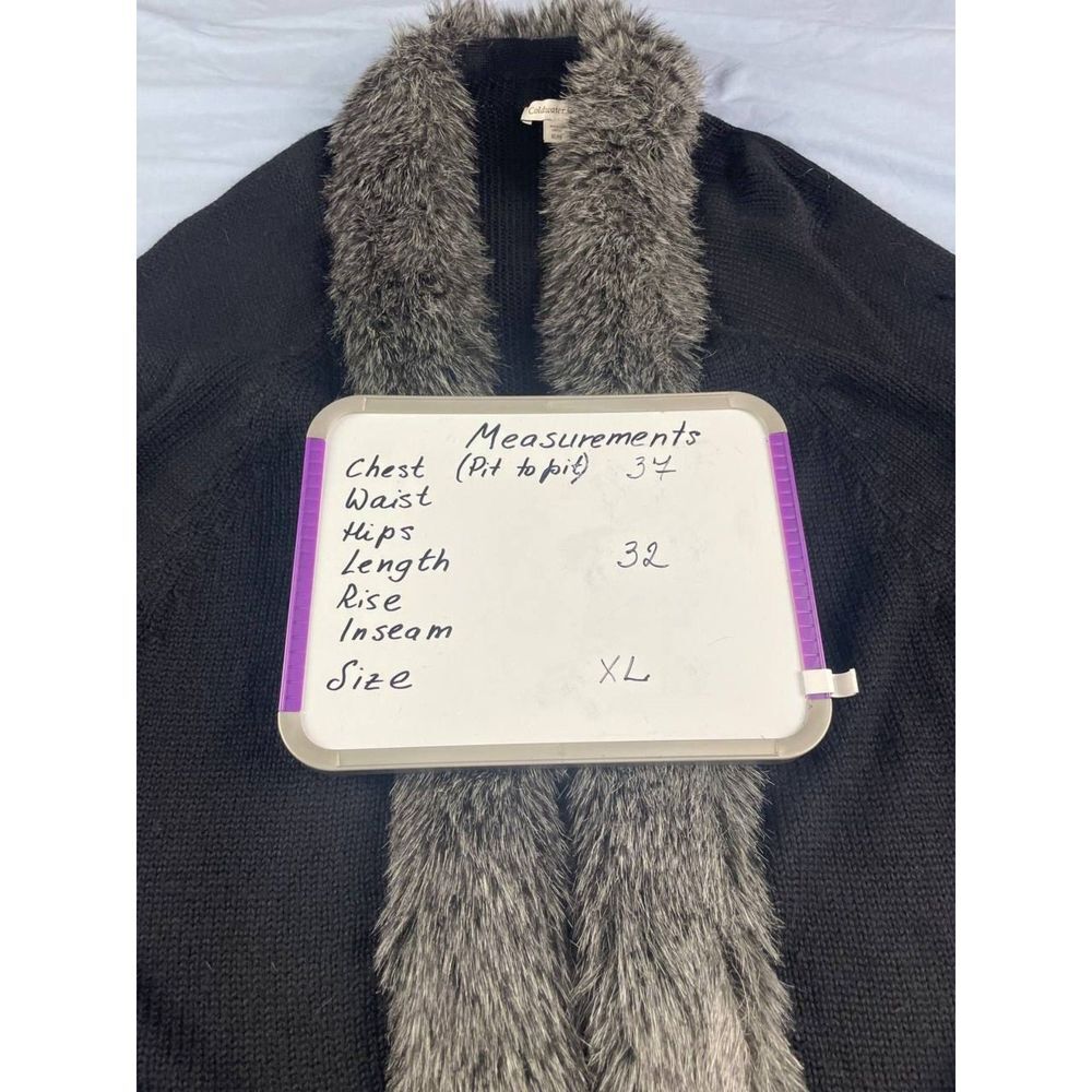 Coldwater Creek Acrylic Wool Faux Fur Trim Cape Poncho Sweater Black Size XL/1X - Picture 8 of 8